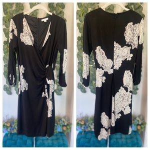 Faux Wrap Midi Dress with Lace Print